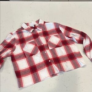 Marc New York Red and Gray Plaid Women's Button Down Shirt